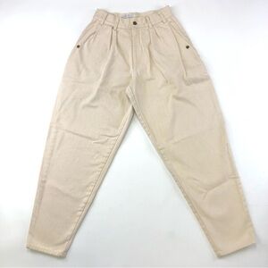 Vintage cream muslin denim pleat front 80s barrel leg jeans Small high rise
